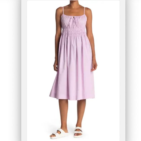 NWT All in Favor Lush Tie Neck Poplin Midi Dress - Picture 1 of 5